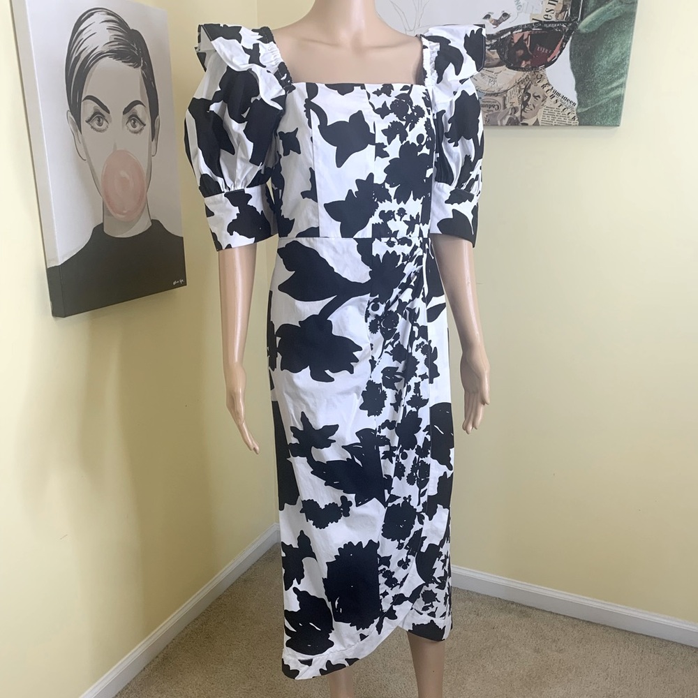 💫HP‼️💫 NWOT CHRISTOPHER JOHN ROGERS x Target Floral Midi Dress, Black/White, 10 - Picture 6 of 10